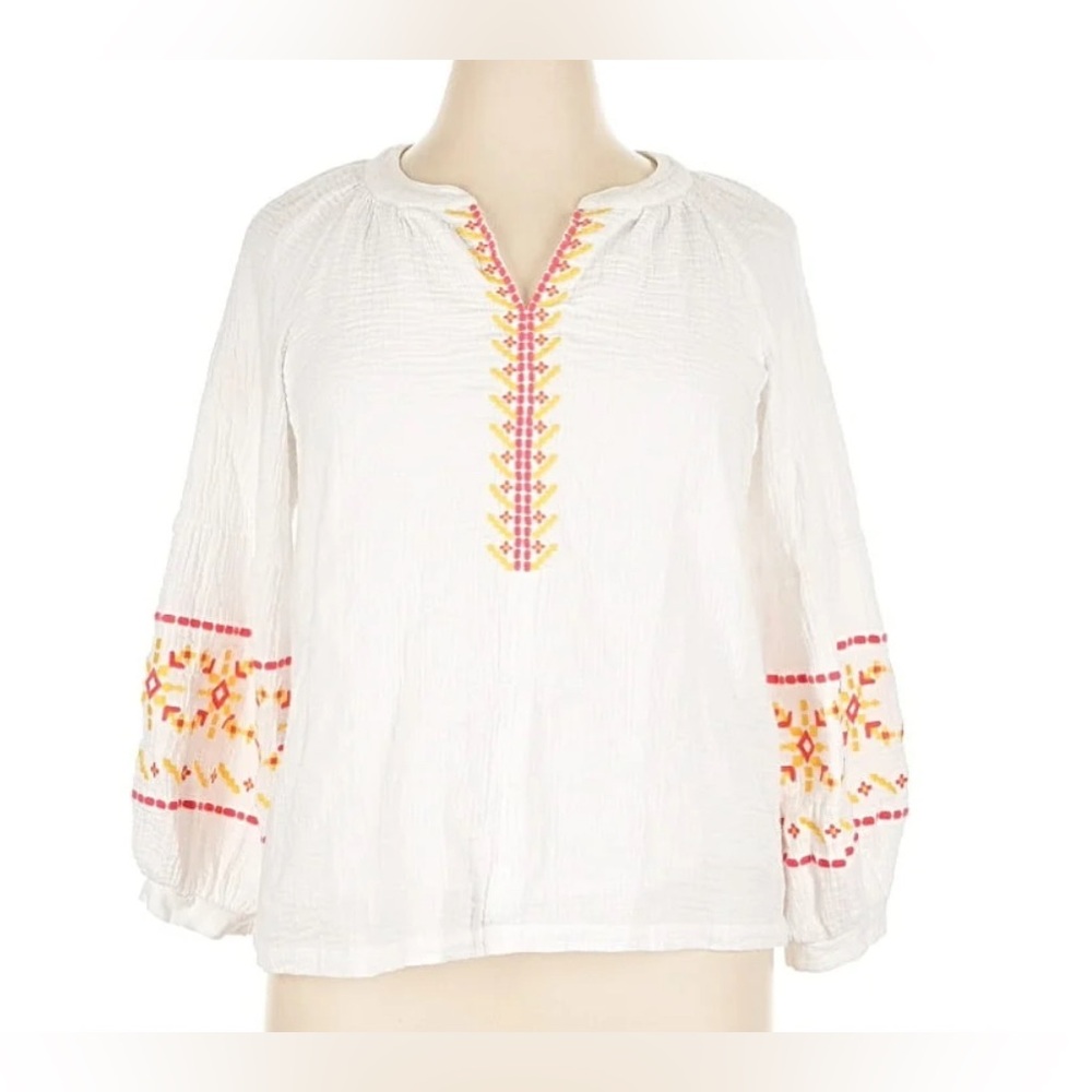 Grace & Karma Embroidered White Blouse with Multicolor Accent